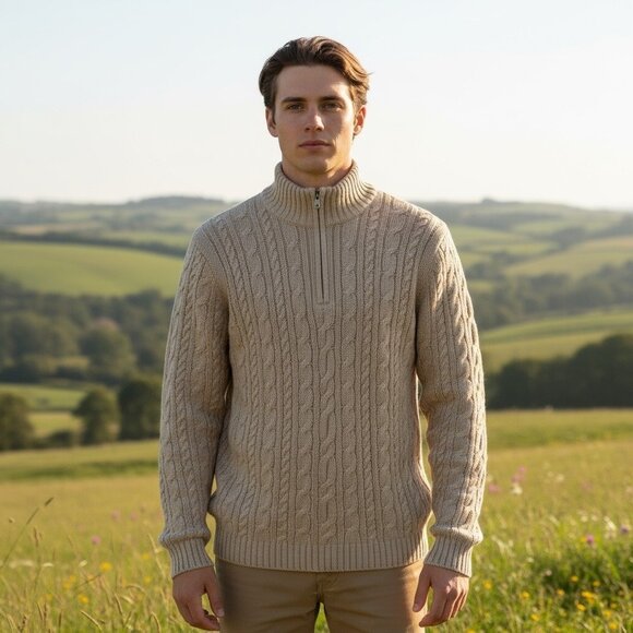 Hanna Andersson Other - Hanna Andersson Tan Cotton Wool Cable Knit Sweater – Men’s Size M